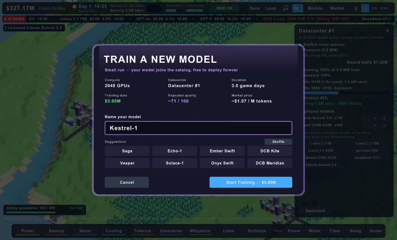 The train-a-new-model dialog